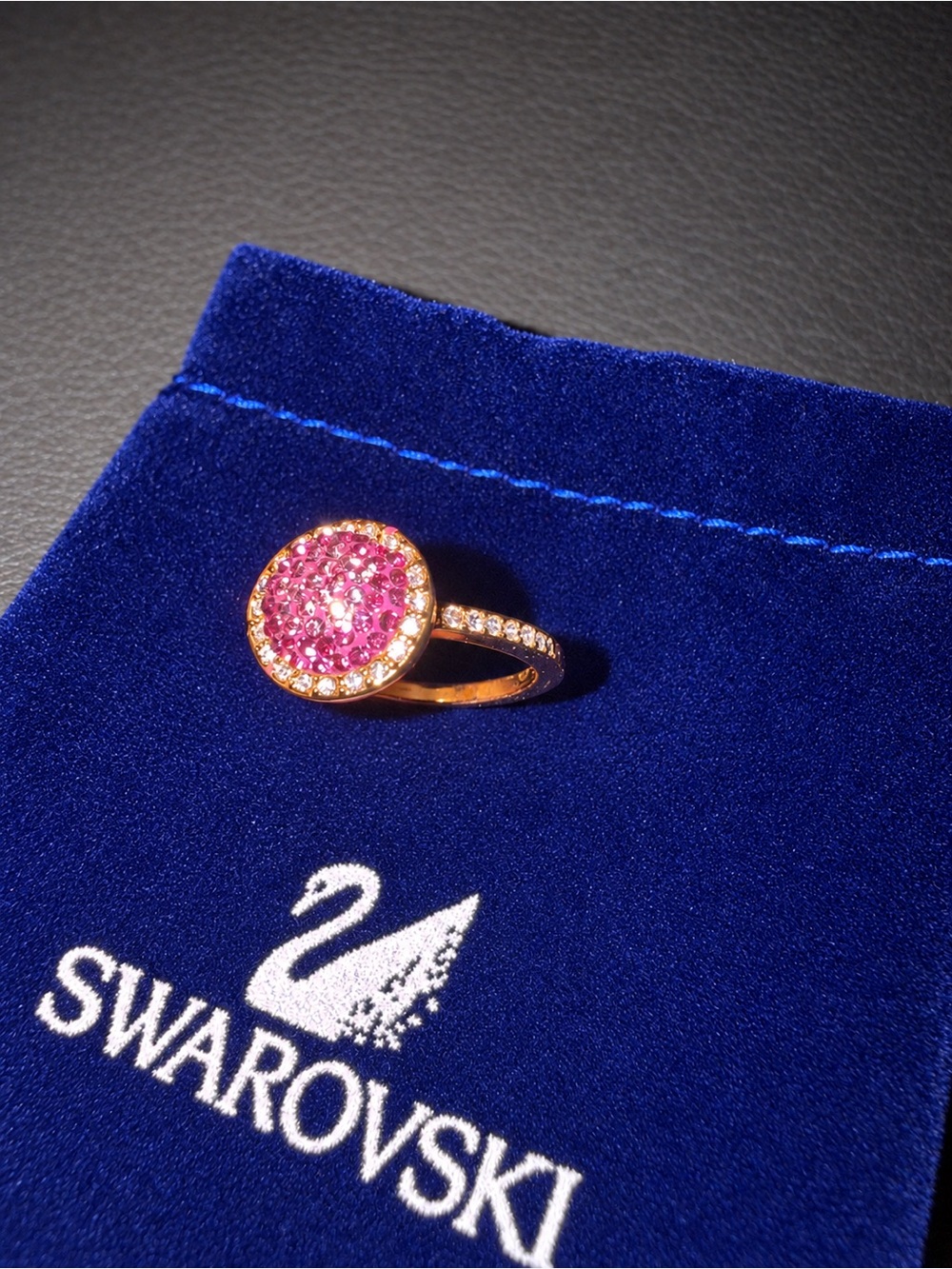 Swarovski Rose Gold Tone Pink Crystal Halo Ring Size 6 NIB